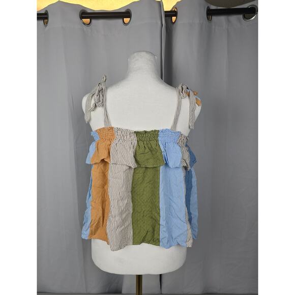 Y2K Baby Doll Vertical Stripe Tie Shoulder Tank Lauren Conrad Modest Country - Picture 9 of 15